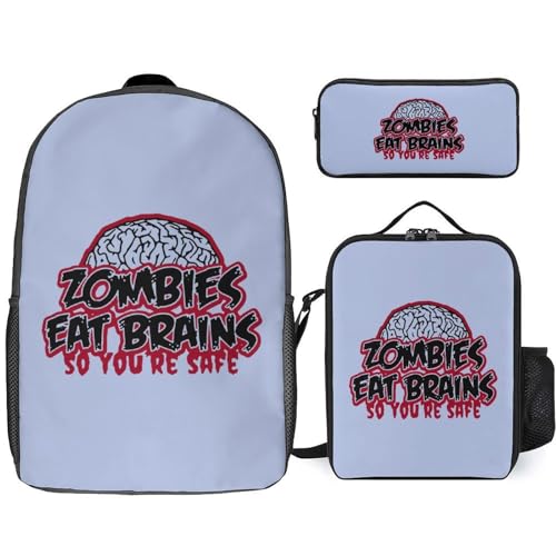 Zombies Eat Brains Classic Backpack Lunch Bag Pencil Case 3 Piece Set Travel Daypack
