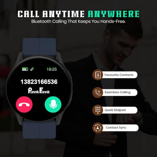Image of PunnkFunnk Active 5 Smart Watch with 1.3 inch AMOLED HD Display | Bluetooth Calling, AI Voice Assistant, 100+ Sports Modes, Heart Rate & SPO₂ Tracking, IP68 Waterproof for Men & Women- (Dark Blue)