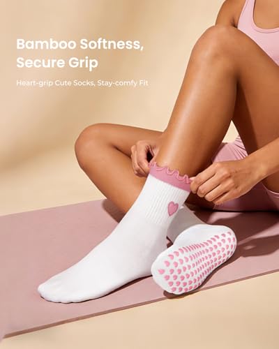 ALLIVE Pilates Socks with Grips for Women, Breathable Soft Non Slip Cute Yoga Socks for Studio or Home, Gift-Ready Set (2Pairs Whitewhite) — view 3