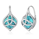 BDL Leverback Celtic Knot Turquoise Earrings for Women, Sterling Silver Naturl Turquoise Vintage Dan