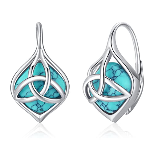 Bdl Leverback Celtic Knot Turquoise Earrings For Women, Sterling Silver Naturl Turquoise Vintage Dangle Drop Earrings For Women, Jewelry Gifts For Mom Or Her, Irish Gifts For Women #TOP24