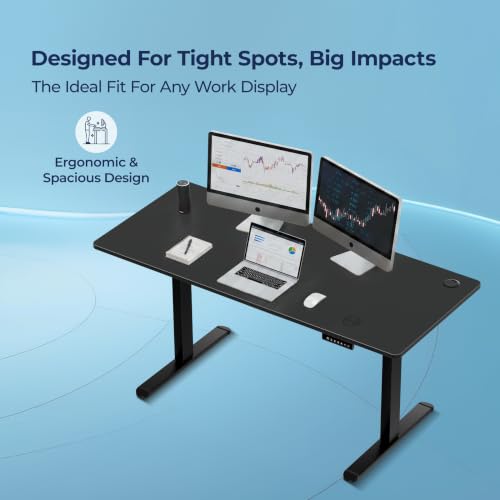 Image of The Sleep Company AeroPro Electric Height Adjustable Desk | Ergonomic WFH Table | 4 Memory Presets | Wireless Charging | 2 Yr Warranty | 1600x700 Top | Free Installation | Black & Black