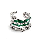 [silver KYASYA]シルバー925 グリーン 緑 イヤーカフ フェイクピアス ノンホールス レディース 3連 silver エナメル 片耳用 金属アレルギー対応 イヤリング 女性
