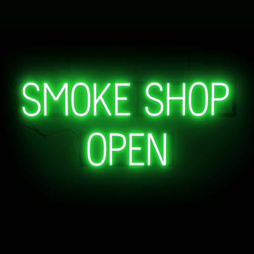 Image of SpellBrite LED Neon SMOKE SHOP OPEN Sign for Business - Green, 38 inch x 15 inch | Ultra-Bright Click-Together Signage for Smoke Shops, with Visibility from 500 Feet - 8 Animations, 6 Brightness Settings
