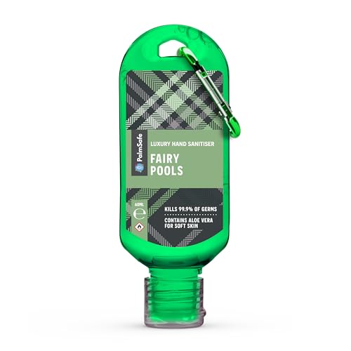 Palm Safe Fairy Pools 60ml Anti Bacterial Premium Hand Sanitiser Travel Size Refillable Clip Bottle Quick Drying Non Sticky Extra Moisturising Kills 99.9% of Viruses and Bacteria