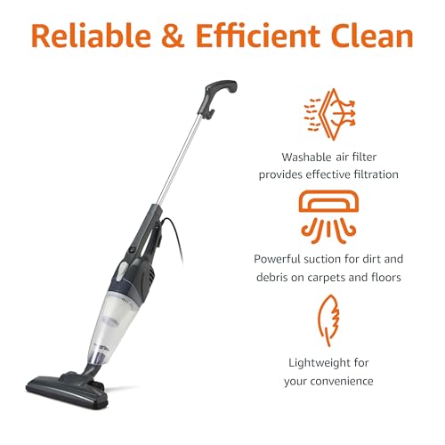 Image of Amazon Basics 2-in-1 Corded Stick Vacuum Cleaner, Converts to Handheld, Lightweight (3.9 LBS), with Washable Filter, Crevice Tools, 0.5L Dust Cup, Self-Standing, 19.7-Ft Cord, 300W, Black