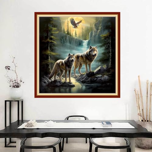 Image of Joyhoor Stamped Cross Stitch Kits for Beginners Needlepoint Kits for Adults Embroidery Kits 11CT Counted Cross Stitch Kits Printed Embroidery Pattern-Timberwolves 18x18 inchs