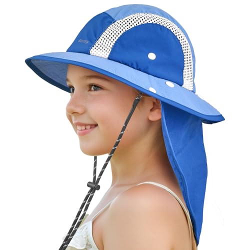 Sukeen Kids Sun Hats with Neck Flap 3 Ways to Wear Foldable Bucket Hat for Girls Boys Lightweight Kids Beach Hat for Outdoors