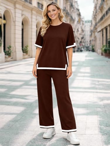 Image of TYSORT Women Casual Summer co ords Set Track Suit Oversized Top Baggy Pant,Top and Pajama Set