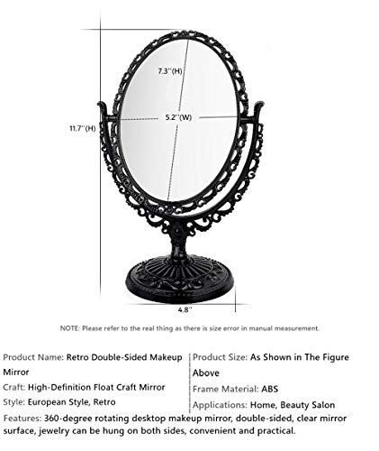 Schonee Double Sided Tabletop Makeup Mirror, Oval Swivel Desktop Stand Mirror, 360 Degree Rotation Vintage Two-Sided Makeup Mirror (Double Sided Mirror-Black) #TOP1