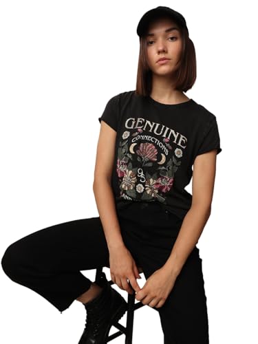 Image of Only Women's ONLLUCY Life REG S /S Western TOP Box JRS T-Shirt, Black /Print: