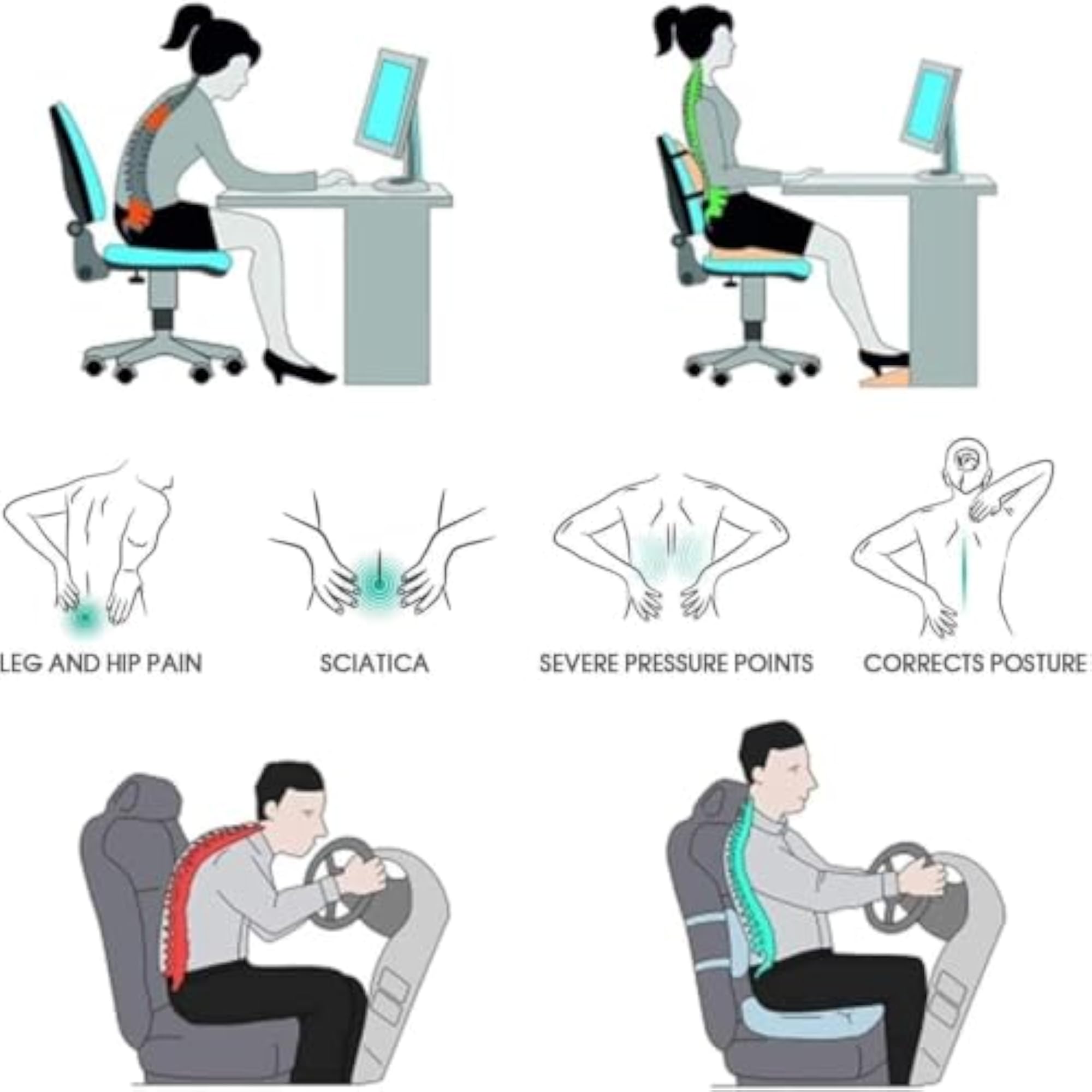 Double Thick Cooling Gel Seat Cushion with Washable Cover