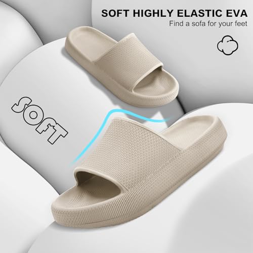 HEOAARG Badelatschen Herren Damen Rutschfest Badeschlappen Wolke Weich Schlappen Slippers Sommer Pantoletten Badesandalen Cozislides Flip Flops Innen/Außen，Khaki，46-47 EU 5