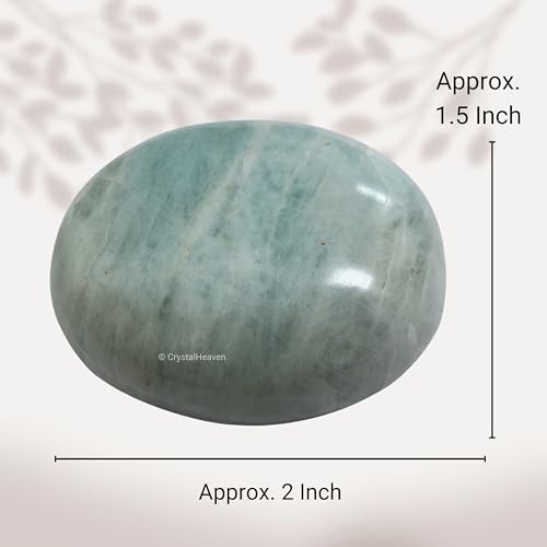 Image of Crystal Heaven Certified Aquamarine Crystal Palm Pebbles Stones For Anxiety Stress Relief Massage - Aaa Grade Original Healing Gemstone Agate Palm Stone For Yoga Meditation Spiritual Reiki Feng Shui