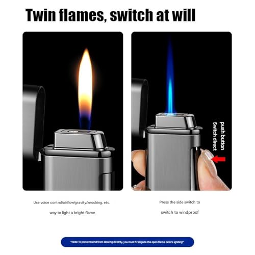 Encendedor de doble llama de butano recargable con soplete azul resistente al viento 4