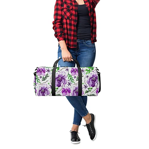 Bolsa de viagem grande para homens e mulheres, aquarela íris e folhas verdes, bolsa de fim de semana