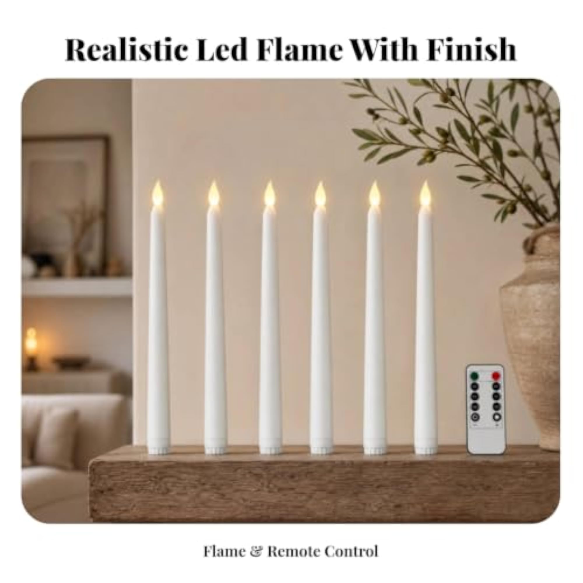 6 Pieces Flickering LED Taper Candle with Wireless Controller