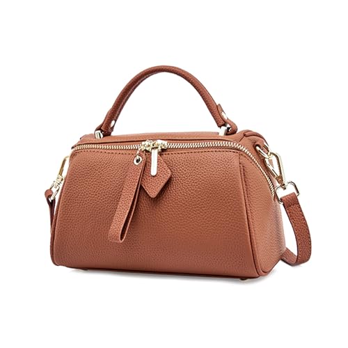 Image of MFFOR Genuine Leather Shoulder Bag, Boston Bags for Women, Top Handle Handbag, Satchel Purse with Adjustable Strap (Golden Brown)