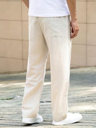 Image of Linen Pant for man | Loose Fit Trouser for Men | Elastic Waist with Drawstring | Perfect for Casual Wear | Lightweight Breathable Fabric | Straight Fit & Side Pocket