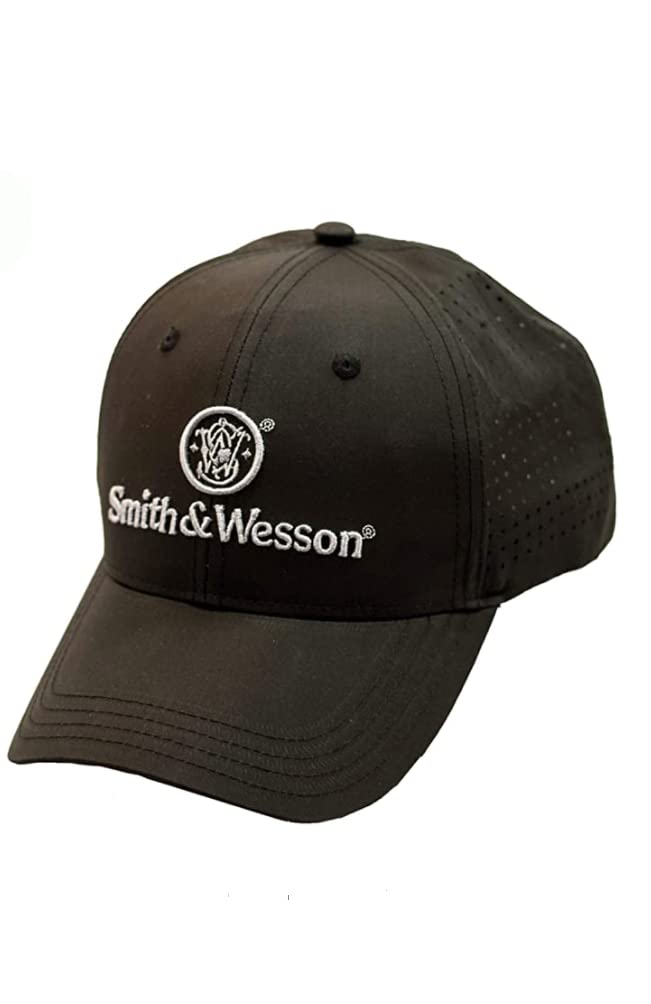 Smith & Wesson Mens Hat Baseball Cap with Circle Emblem and Embroidered Logo Adjustable Officially Licensed, One Size, Black/White, Black/White, Medium