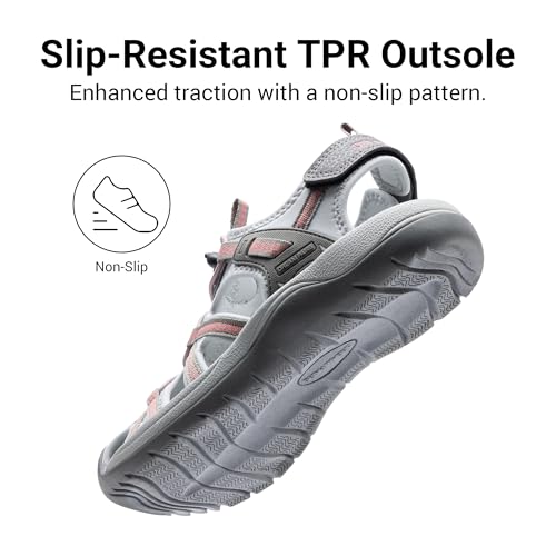 DREAM PAIRS DREAM PAIRS Women's Hiking Sandals Adventurous Summer Sports Shoes Outdoor,Size 9,Grey/Coral,DWUMST2502
