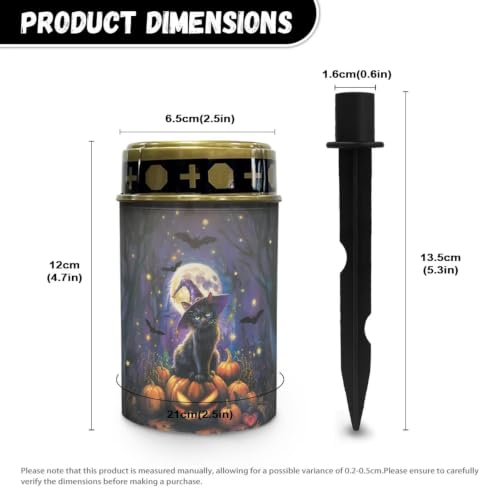Image of Cemetery Solar Lights Water Resistant, Witch Black Cat | Water Resistant LED Flameless Candle, Grave Lights Solar Powered Landscape Lights for Grave Memorial Gift