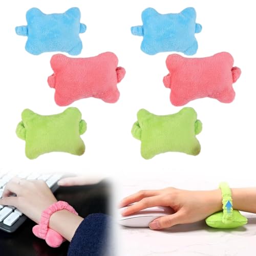6 Stück Handballenauflage, Handauflage Tastatur, Kleines Plüsch-Handgelenkauflagekissen, Handgelenkauflage Maus, Weiche Handgelenkstütze für Laptop, Computer, Schreibtisch, Bürobedarf, 3 Farben