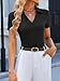 GKBK Women Slim Fit Ribbed Knit Collared Polo Shirt V-Neck Short Sleeve Business Casual Office Work Golf Top Summer 2026 Black S