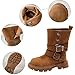 IWIHMIV Toddler Girls Boots Kids Riding Booties Fashion Comfortable Non Slip Round Toe Mid Calf Boots（Khaki,2
