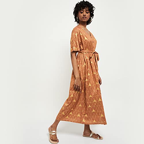 Image of Max Women's Rayon Printed Short Sleeves Midi Dress Ankle Length Ethnic