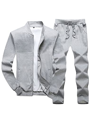 Tebreux Herren Trainingsanzug Jogginganzug Freizeitanzug Fitness Sweatjacke Jogginghose Einfarbig Anzug Sportanzug Grau XXL Cover
