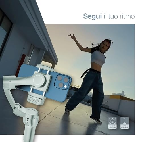 Portentum 7 Pro Gimbal Stabilizzatore Smartphone Con Modulo Ia Di Tracciamento Indipendente – 3 Assi Pieghevole – Treppiede – App Opzionale – Compatibile Iphone E Android – Vlog Youtube Tiktok - 4