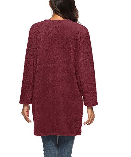 Dreamskull Women's Casual Fleece Warm Long Sleeve Open Front Faux Shearling Plush Long Cardigan Outwear with Pockets3
