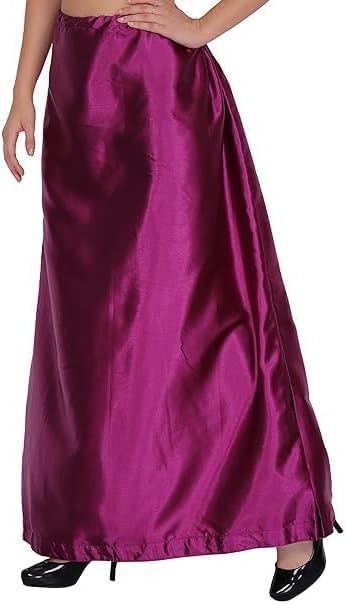 Women's Satin Petticoat Saree Underskirt, Saree Satin Silk Petticoat Underwear Skirt, Saree Shape Wear Dress, Free Size (Wine Colour)