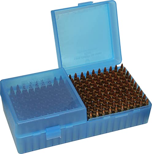 Mtm Case-Gard P-200 Series Flip Top Small Rifle Ammo Box .204 Ruger/.223 Rem/.300 Aac Blackout And Similar Rounds Holds 200 Rounds Clear Blue #TOP2