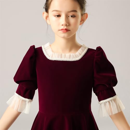 Velvet Flower Girl Dress Long Sleeve Wedding Guest Dresses Elegant A Line Princess Christmas Party Fall Outfits3