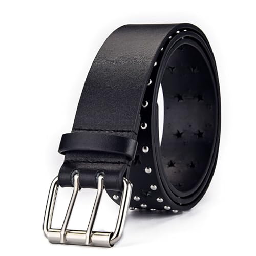 Yalice Star Studded Belt for Women Punk PU Leather Belt Double Hole Grommet Belt Gothic Goth Rivet Jeans Waist Belt for Men3