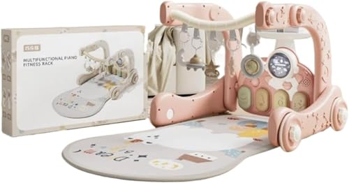 BRZU ペダルピアノ、ジム、ベビーウォーカー、3〜6ヶ月、知育、幼児教育、新生児向けおもちゃ、5 in 1プレイマット、室内用、感覚刺激、出産祝い (ピンク)