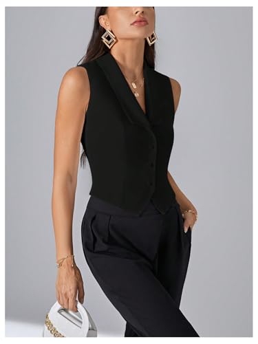 SweatyRocks Women's Button Front Vest Blazer Lapel Collar Sleeveless Slim Fit Jacket Top3