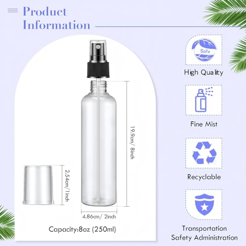 Eccliy 64 Pcs 8 oz Plastic Mist Spray Bottles Refillable Clear Empty Spray Bottles Mist Sprayer with Black Spray Cap for Essential Oils Travel Perfumes Disinfectant - Image 2