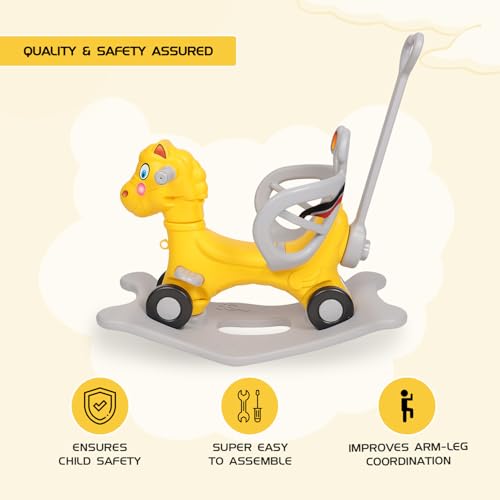 Amazon Brand - Jam & Honey 3-in-1 Ride-on Car and Rocker for Kids | Parental Handle | for 2-5 yrs | Non-Toxic HDPE Material | Sturdy and Durable | Safety Belt | BIS Approved (Yellow & Grey) - Image 5