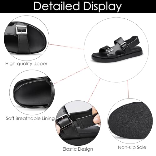 Men's Leather Two-Wear Dual Buckle Closure Flat Sandals Comfortable Breatheable Adjustable Dual Use Ankle Straps Non-Slip Slip On Soft Sole Summer Casual Sandals for Beach Outdoor3