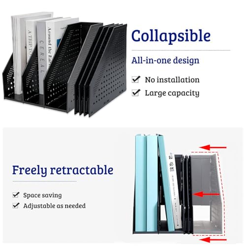Porte-revues pliables robustes Marte Vanci trieur de documents de bureau noir 3 compartiments