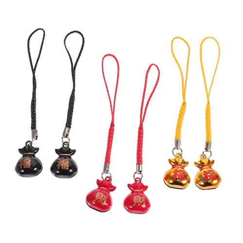 IWOWHERO 6pcs Purse Bell Pendant Cell Phone Charm Strap Feng Shui Pendant Money Bag Keychain Key Holder Backpack Pendant Lucky Cats Key Lanyard Phone Decoration Christmas Socks Copper Small