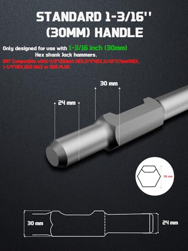 Image of AZUNO 20 inch 1-3 /16 inch Hex Shank Jack Hammer Chisel Set, Point & Flat | 2PCS Heavy Duty Breaker Bits for 30mm Hex Jack Hammer, Steel Chisels for Concrete, Masonry, Tile & Stone Demolition