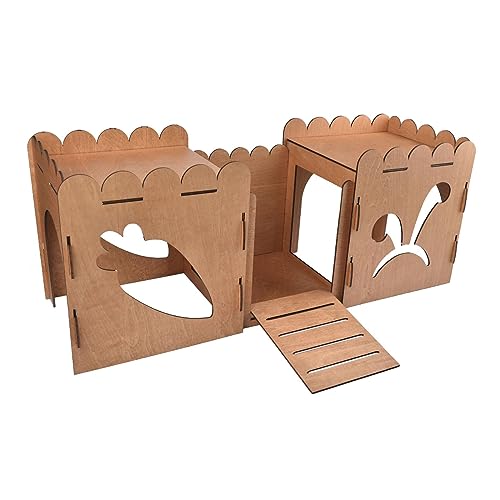 Castillo de madera para conejos que evita el estrés de roedores 3