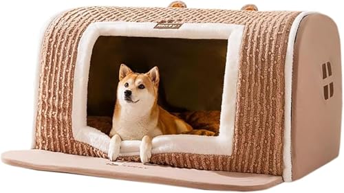 犬ハウス ペットハウス ドーム型 室内 秋冬用 猫ハウス 犬ベット ペットベッド中型犬 大型犬 水洗える 収納可能 保温防寒 犬 猫 ペット用品 (S,ブラウン)