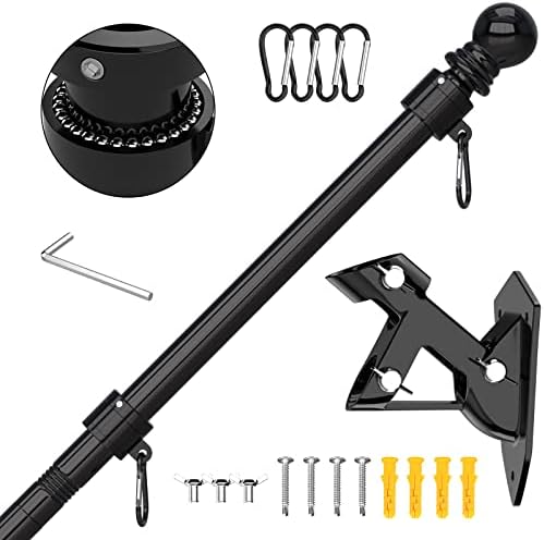 Flag Pole - Tangle Free Flagpole with Upgraded Bracket, 5 FT Stainless Steel Flag Poles for Outside House, Residential or Commerical - Flag Pole Kit for Proud American Flag (Without Flag, Black)