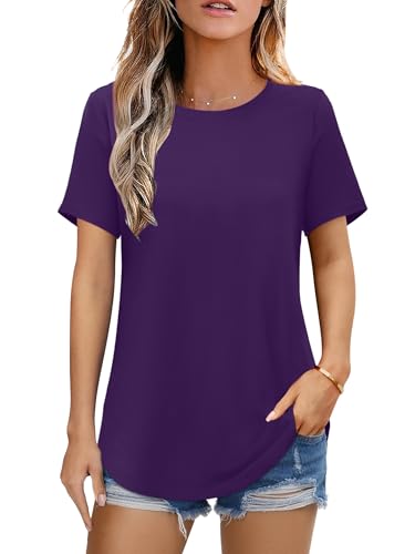 Image of Elesomo Womens Shirts Casual Crew Neck Short /Long Sleeve Tunic Tops Tees