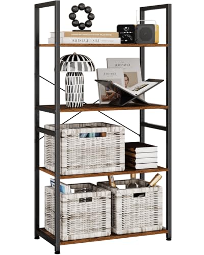 NEFROM Book Shelf, Adjustable 4-Tier Tall Bookshelf, Wooden Bookcase Shelves for Bedroom, Living Room, Display Shelf for Home, Office, Kitchen, Standing Shelving Unit Storage Organizer BC-BR-4